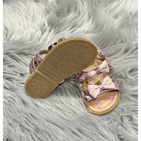 Laura Ashley Toddler Girls Pink Sparkly Bow Sandals Size 6 - Picture 3 of 4